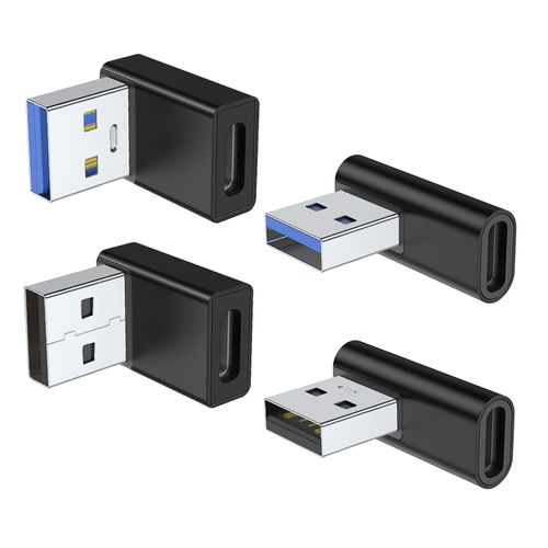 AreMe 90 Degree USB to USB C Adapter 4 Pack, Up and Down Angle, Left and Right Angle Type C Female to A Male Converter Extender for PC, Laptop, USB A Charger, Power Bank and More (Black)