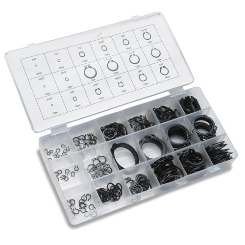 NEIKO 50458A Snap Ring Shop Assortment | 300 Piece Retaining Ring Set | 18 Sizes (1/8" - 1-1/4") | Heat-Treated Hardened Steel | Secure Parts on Grooved Shafts, Pins, Studs, etc.