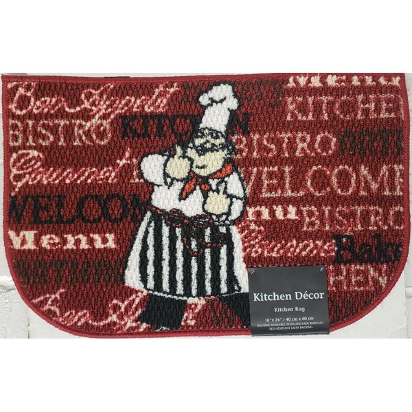 TEXTURED KITCHEN RUG (nonskid back) (16" x 24") FAT CHEF 2 THUMBS UP, D Shape,KD