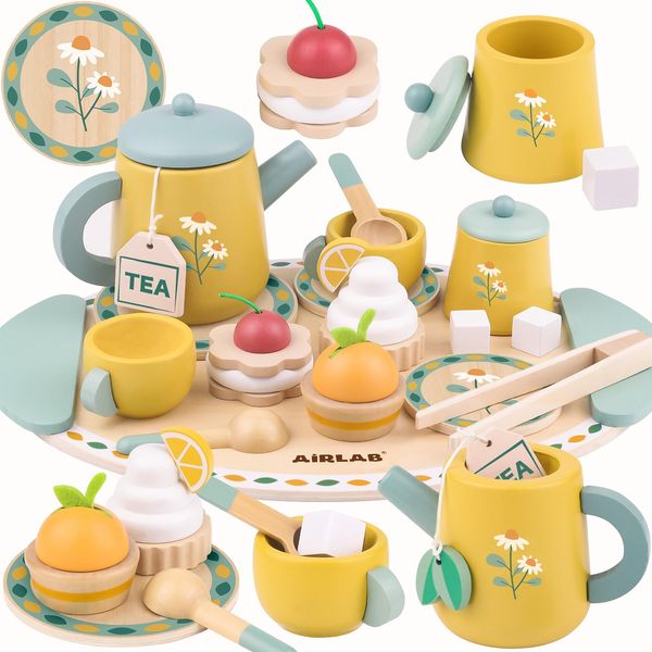 Tea Sets for Toddlers 3-5 Girl Birthday Gift 2 Year Old Princess Party Wooden Play Food Toy Sets for Kids Kitchen Accessories Age 3 4 5 6 Wood Educational Toys