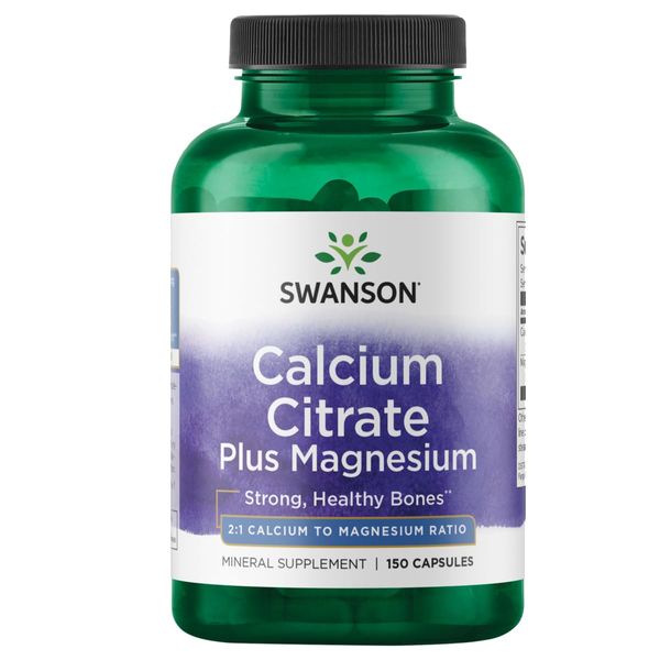 Swanson Calcium Citrate Plus Magnesium - Mineral Supplement Promoting Strong Bones, Energy Production, & Muscle Relaxation - May Support Cardiovascular Health - (150 Capsules)