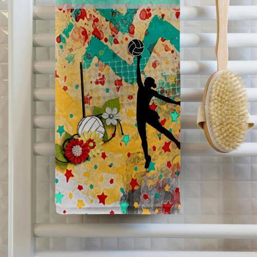 3dRose 22x30 Bath Hand Pool Towel - Volleyball Girl, Net, Ball, Abstract, Colorful, Go for It Sports Design