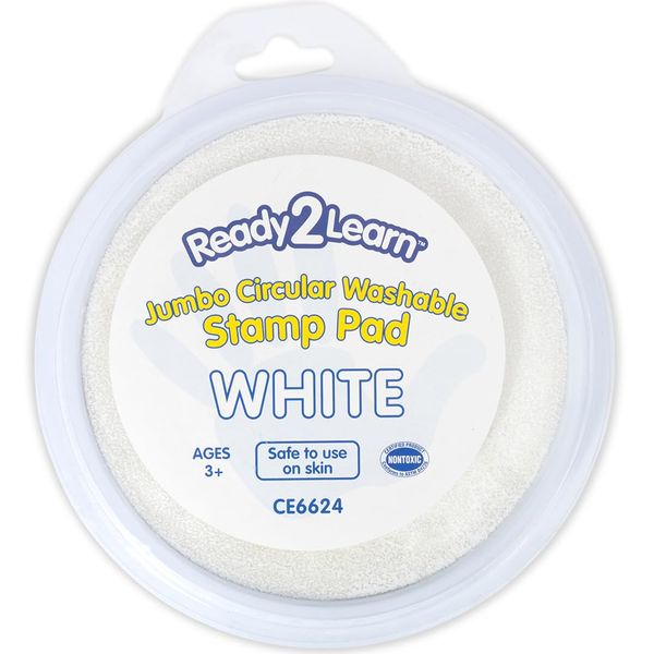 READY 2 LEARN Jumbo Circular Washable Stamp Pad - White - 5.75" dia. - Non-Toxic - Fade Resistant - Ideal Size for Handprints and Footprints