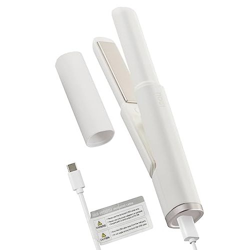 NOGI (ELECOM) HAB-HIS01UWH Hair Straightening Iron, USB Powered, 3 Levels of Adjustment (394/240/100°C), Includes Cap, Second Heater, Extension Wig Mode, Ceramic Coating Plate, White