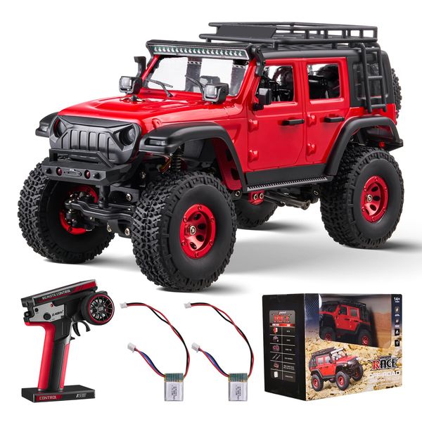 VEVOR RC Crawler 1/24 Scale RC Car All Terrain 4WD Off-Road Truck with led Light 2 Rechargeable Batteries, 2-Speed Adjustable Hobby Racing Car Gift for Adults