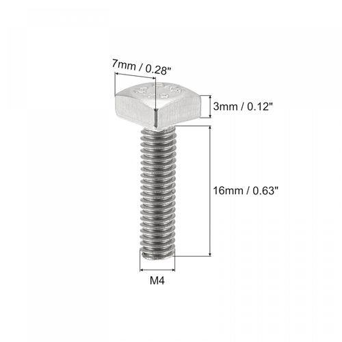 uxcell Square Head Bolt, Full Thread, 304 Stainless Steel, Class C, Square Machine Screws, M4 x 16 mm, 10 Pieces