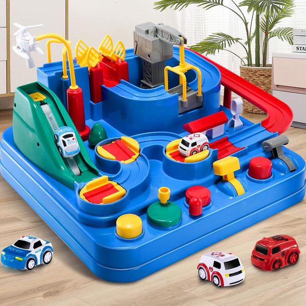 TEMI Kids Race Track Toys for Boy, Car Adventure Toy for 3 4 5 6 7 Years Old Boys Girls, Puzzle Rail Car, City Rescue Playsets Magnet Toys 3 Mini Cars, Preschool Educational Car Games Gift Toys