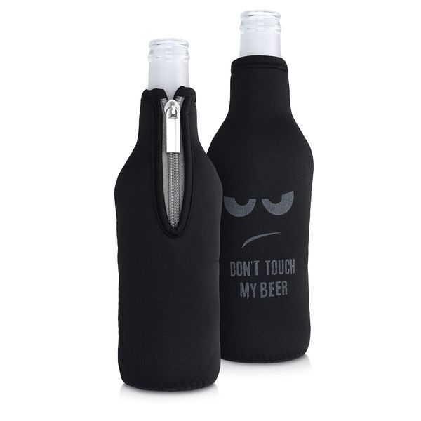 kwmobile Set of 2 Neoprene Bottle Coolers Sleeves for 330ml Bottle - Keep Beer, Soda, Soft Drinks Cool - Don't Touch My Beer White/Black