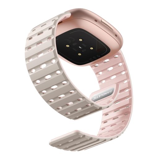 Bandletic Waterproof Band Compatible with Fitbit Versa 3/Versa 4/Sense/Sense 2 Bands, Magnetic Watchband Soft Sports Strap Replacement Wristbands for Women Men, Starlight Pink