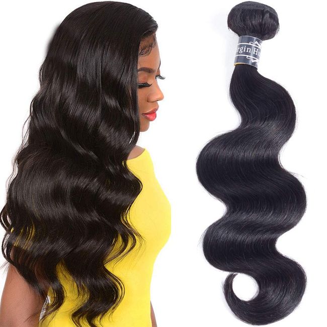 Amella Hair 100% Unprocessed Brazilian Body Wave One Bundle 22inch 8A Brazilian Virgin Hair Weave Human Hair Bundles Body Wave Natural Black Color 90-95g/bundle