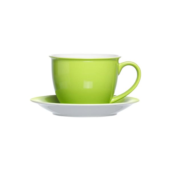 Ritzenhoff & Breker Doppio 350 ml Latte Coffee Cup with Saucer, Green, Porcelain, Colourful Mix and Match Tableware