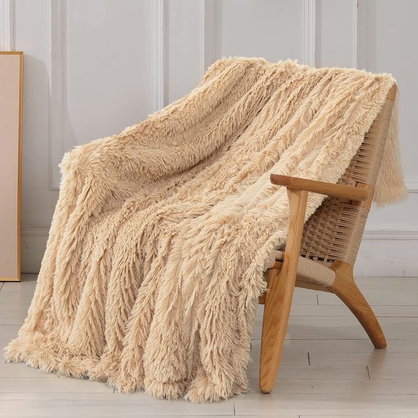 Tuddrom Decorative Extra Soft Faux Fur Blanket Queen Size 80" x 90",Solid Rev...