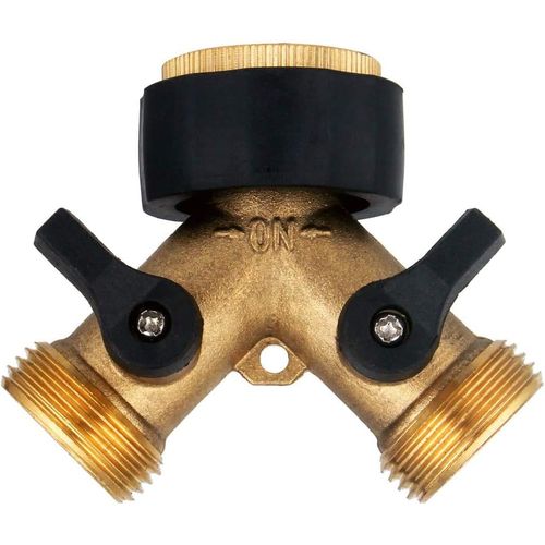 Hydrogarden 3/4" Tap Y Splitter,Garden Hose Splitter, Y Valve, Two Way Brass Tap Manifold with Comfort Grip Shut-off Valves