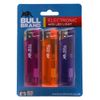 BULL BRAND - 3PK ELECTRONIC LED LIGHTERS REFILLABLE ASSORTED DESIGN LIGHTER X 3 ( ASSORTED COLOUR SEND OUT )