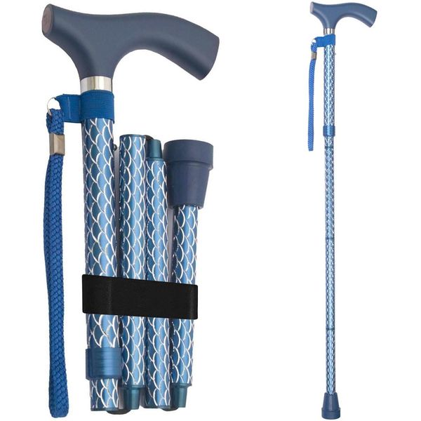 Switch Sticks Folding Walking Stick Cane, Engraved Azure
