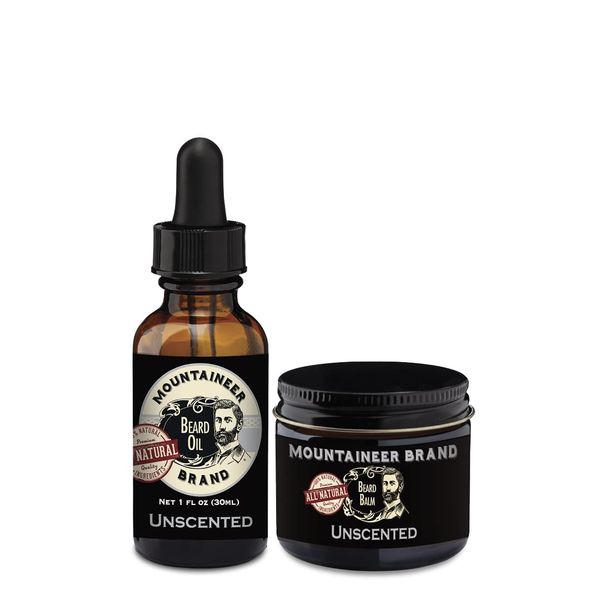 Mountaineer Brand Basic Beard Bundle | Beard Oil 1oz & Conditioning Beard Balm 2oz for Men | Conditioner & Beard Growth Kit for Men's Beard Care | Softens Hydrates Hair | Unscented