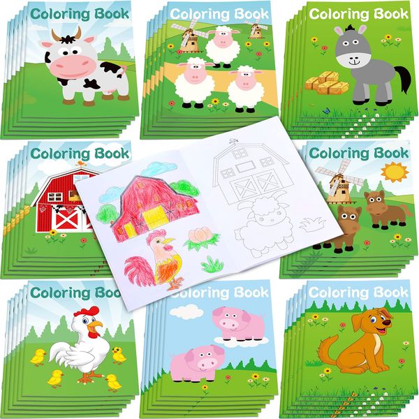 48 Pcs Farm Animals Coloring Books Bulk for Kids Mini DIY Art Drawing Book Set for Cow Sheep Farmhouse Theme Barnyard Birthday Party Favor Goodie Bag Gift Filler Classroom Back to School Supplies