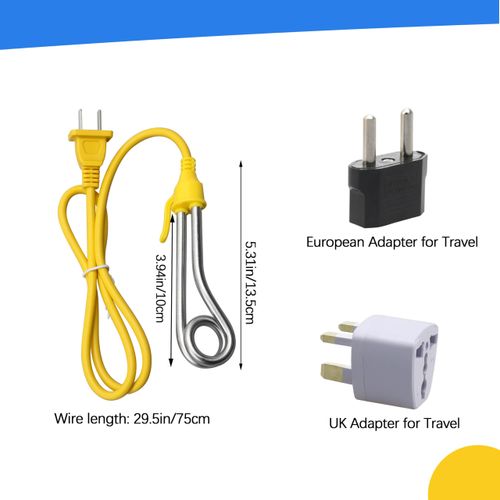 HOLEPU Immersion Cup Water Heater 120V-300W, 240V-600W, Dual Voltage Portable Water Heater, Equipped with UK&European Adapter for Travel, Immersion Heater for Water Tea Coffee