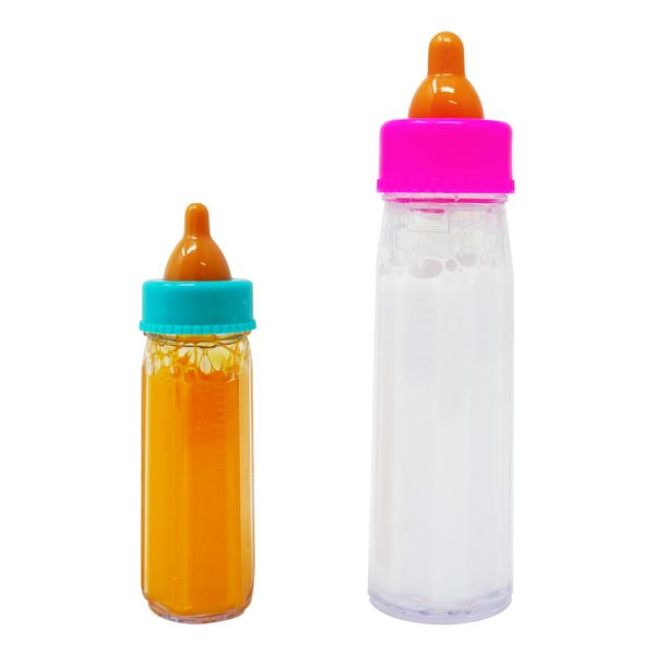 4E's Novelty 2 Pack Baby Doll Bottles Accessories, Magic Doll Disappearing Milk and Juice - Baby Doll Accessories Toys for Kids Toddlers, Great Gift Stocking Stuffers for Little Girls Ages 3 4 5 6 7