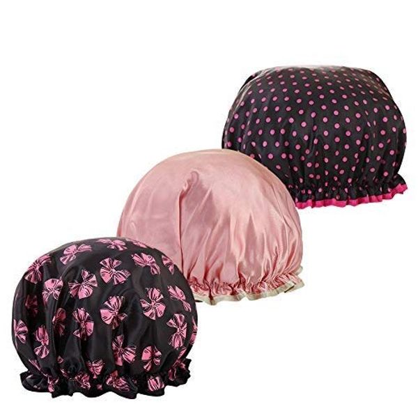 YOFASEN Shower Cap - 3 Pack Shower Hat Double Layers Bath Caps Waterproof Elastic Band Bath Kitchen Cap Bathing Hair Cap