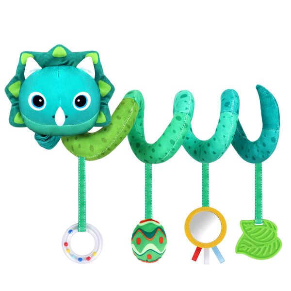 Car Seat Toys for Babies 0-6 Months,Baby Activity Stroller Toy for Newborn 0 3 6 Months,Hanging Rattle Toys for Crib Mobile with Rattles and Squeaker for Babies Infant Boys Girls Gifts-Dinosaur