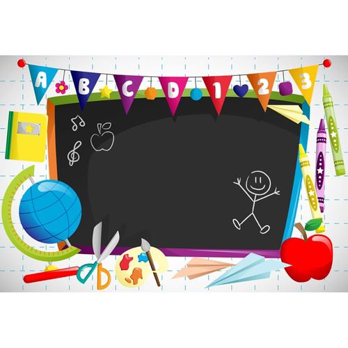 Leyiyi 8x6.5ft Vinyl Photography Background Welcome to Kindergarten Backdrop Cartoon ABC Letters Black Blackboard Watercolor Pen Paper Airplane Globe Back to School Themed Party Backdrops Banner