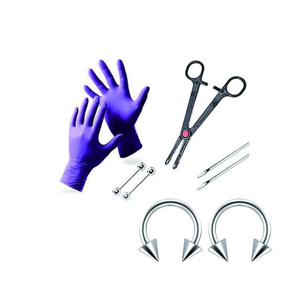 Nipple Piercing Kit,Piercing Kit for 14G Nipple Ring Tongue Piercing Barbell Horseshoe Spike Rings 316L Surgical Steel Piercing Needle Kit Clamps Forceps Tool Body Jewelry 5/8" 7/16"