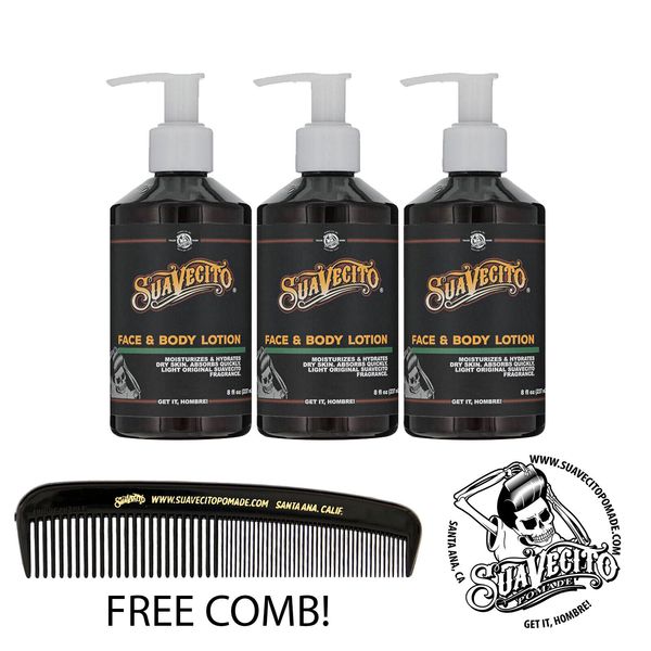 Suavecito Face and Body Lotion 3 Pack Bundle 8 oz. Pump Bottles