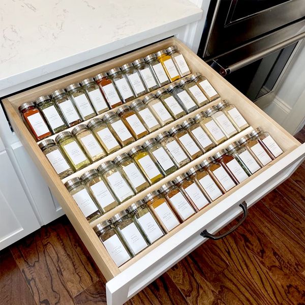 Clear Acrylic Spice Drawer Organizer, 4 Tier- 2 Set Expandable From 13" to 26" Seasoning Jars Drawers Insert, Kitchen Spice Rack Tray for Drawer/Countertop (Jars not included)