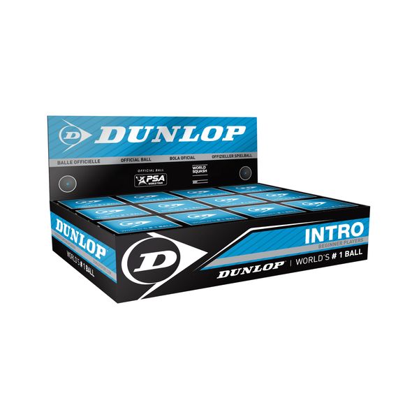 Dunlop Squash Balls Intro Blue, 12 Balls, for Beginners and Hobby Players – Fast Speed