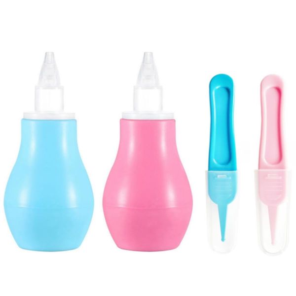 2 Pcs Baby Nasal Aspirator Silicone Baby Nasal Aspirator Baby Nose Cleaner with 2 Pcs Plastic Baby Nose Tweezers for Nose Congestion Relief in Babies and Toddlers