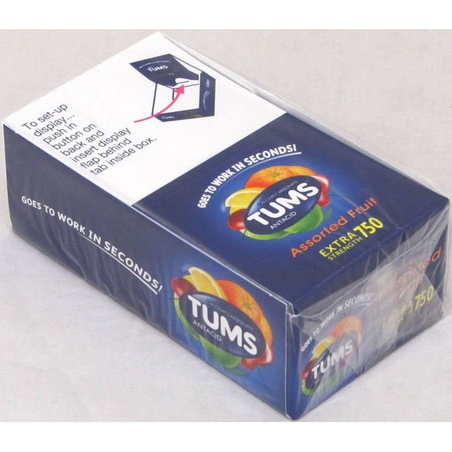 Tums Assorted Fruit Extra Strength 750 Antacid Tablets Hearburn Box of 12 Rolls