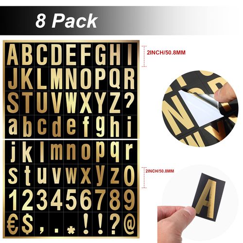 Zonon 8 Sheets Mailbox Numbers Sticker, Self-Adhesive Vinyl Letters Numbers Kit for Mailbox, Signs, Window, Door, Cars, Trucks, Home, Business, Address(2 Inch,Gold in Black)