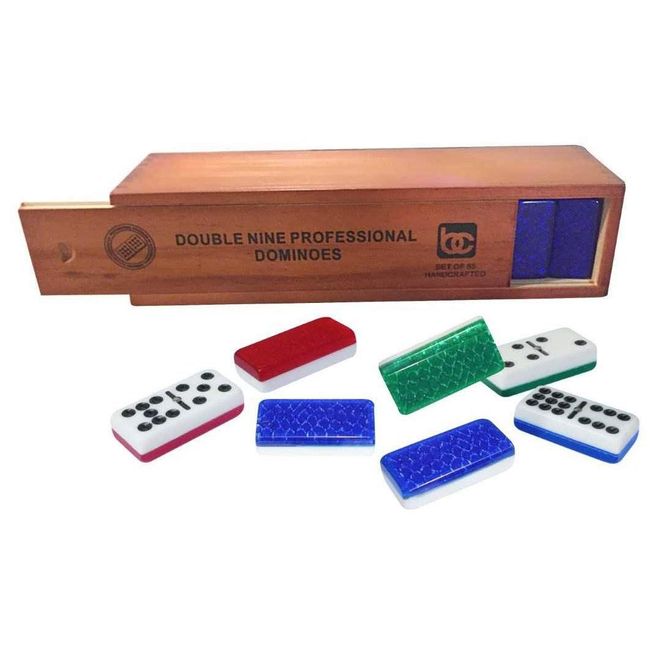 Bene Casa - Double Nine High Gloss Dominoes Set - Includes 55 Dominoes - Comes in a Natural Wooden Storage Box with Walnut Finish