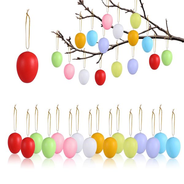 24 Stück Ostereier Plastik, Ostereier zum Aufhängen, Osterdeko Outdoor, Ostern Deko, Ostereier Deko, Easter Home Decorations, Bunt Kunststoff Ostereier, DIY Ostereier Anhänger zu Ostern