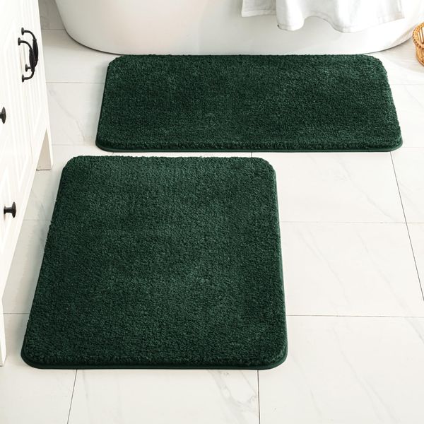 Dark Green Bathroom Rugs Set 2 Piece, Non Slip Bath Mat with Absorbent Microf...