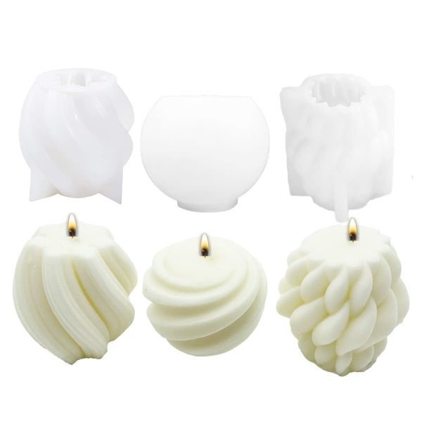 WYAHYQ 3Pcs Candle Mould Silicone Candle Mould for Candles Making Christmas Candle Mould Bubble Candle Making Kit Spiral Round Ball