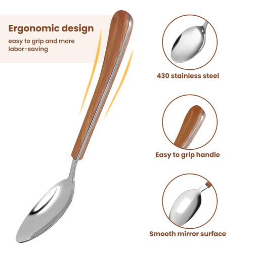 Daily Treasures Table Spoon Set, 6pcs 17CM Edible Grade Stainless Steel Dessert Spoons,Imitation Wood Handle Dinner Spoon Set for Coffee Dessert Tea Home Kitchen Restaurant,Durable