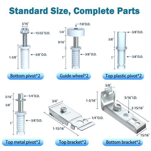 Bifold Door Hardware Repair Kit - 2 Pack Bi-fold Sliding Closet Doors Replacement Parts Include Top & Bottom Bracket, 3/8" Pivot, 7/8" Guides Wheel, for Folding Pocket Door Accordion Door Barn Door