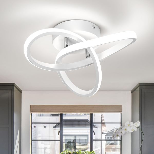 EIDISUNY Ceiling Light LED Lamp 2 Rings Creative Personality Nordic White Ceiling Lighting for Entrance Hallway Lights Ceiling Living Room Cool White Light 22W - White, Cold White Light 6000K