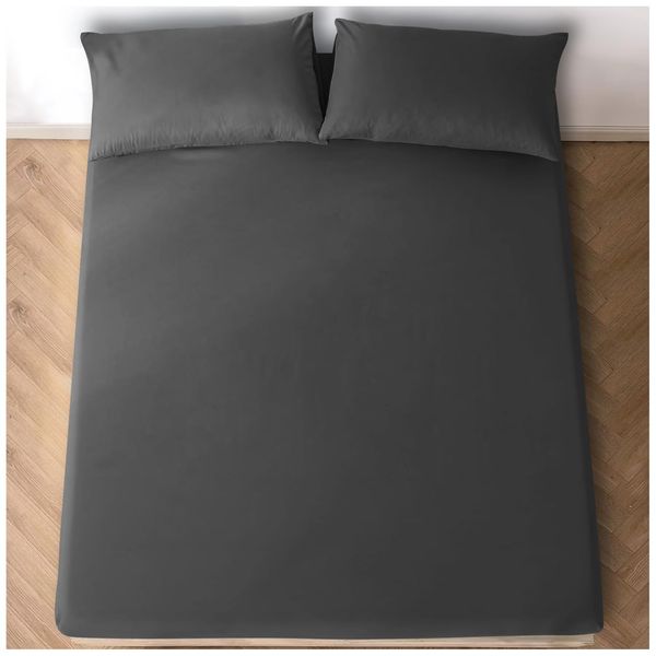 Fitted Bed Sheets King Size (150x200 cm) - Breathable Fitted Sheet 25cm(10") Deep - Elasticated Corners Bottom Sheet - Charcoal