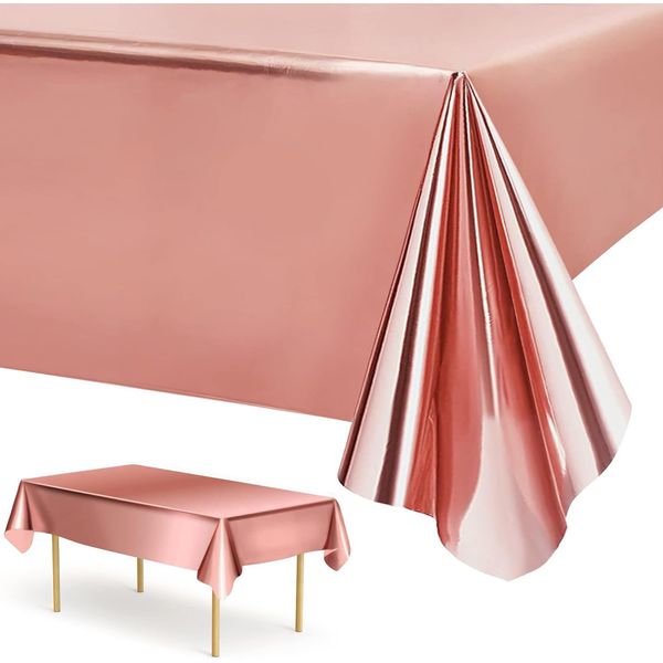 3 PCS Rose Gold Tablecloth for Rose Gold Birthday Decorations, Rectangle Metallic Tablecloths Plastic Pink Table Cloths for Parties, Wedding Valentine's Day Bachelorette Party Supplies, 54 x 108 Inch