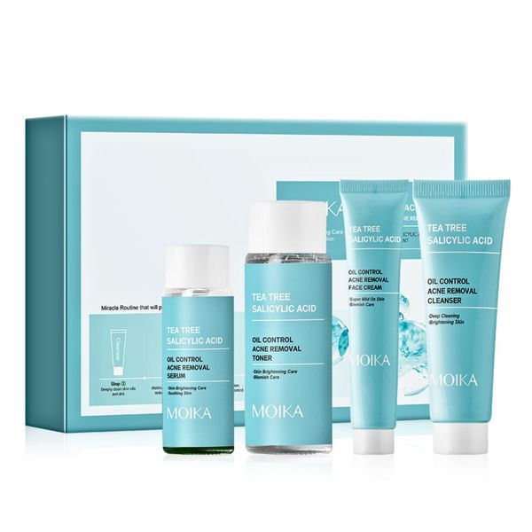 Tea Tree Salicylic Acid Skin Care Kit Teen Girl Gifts - 4 Pcs Skin Care Set Women Hydrating - Skin Care for Teens 10-12 - Acne Treatment for Face - Skincare Gift Set with Serum,Cream,Toner,Cleanser