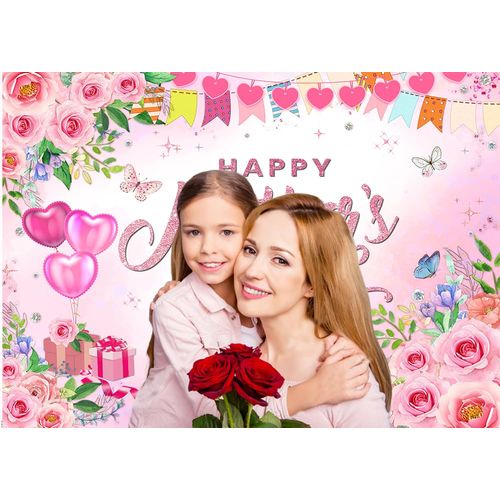 CYLYH10x8ft Happy Mother's Day Backdrops Pink Carnation Background Mother's Party Bridal Shower Party Decor D896