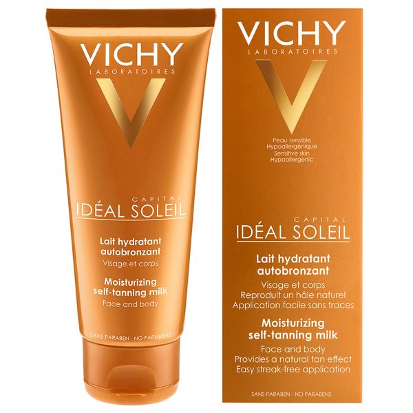 Vichy Ideal Soleil Self-Tanning Milk for Face and Body, Self Tanner with Shea Butter, For Up to 8 Hours of Moisture and a Uniform Tan, 100 ml