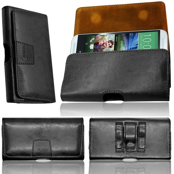 Gorilla Tech Leather Belt Pouch for Huawei Honor 3C Play Designer Black Leather Holster Hand Made Luxury Case Securely Attaching To Your Belt With Two Loops And One Clip, Strong Twin Magnet Flip