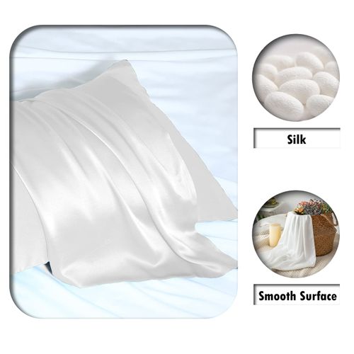 SUATIEN Mulberry Silk Pillow Cases Standard Size Silk Pillowcase for Hair and Skin with Zipper Soft Breathable Smooth Cooling Silk Pillow Case for Sleeping,Gifts for Women (White,20"X 26",1Pcs)