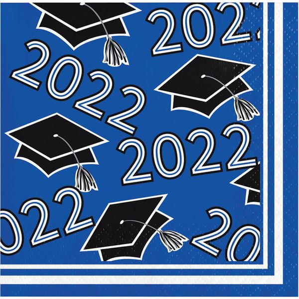 Creative Converting Class of 2022 Cobalt Blue Beverage Napkins, 5"