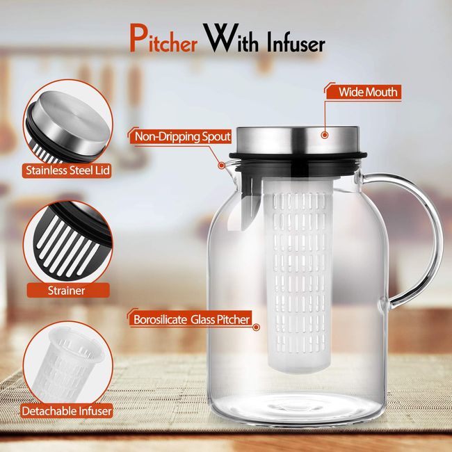 Versatile Glass Fruit Infuser Water Pitcher - Flavorful & Heat-Resistant -  2 Qt