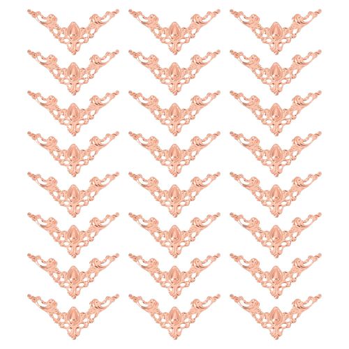 uxcell Metal Corner Protector, Furniture Decorative Edge Cover, Album Corner Protectors Covers for Box Wooden Case Table Desk, 24 Pcs, Rose Gold